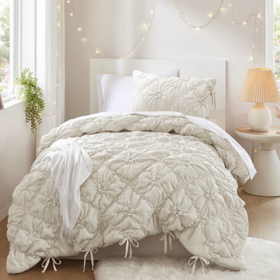 Twin Comforter , Textured Floral Look With Relaxed Embroidery, Cloud - Like Softness And Fluffy Feel, All Season Adaptable Microfiber, , Easy To Clean 2Pcs Embroidery For Experience, Adaptability,