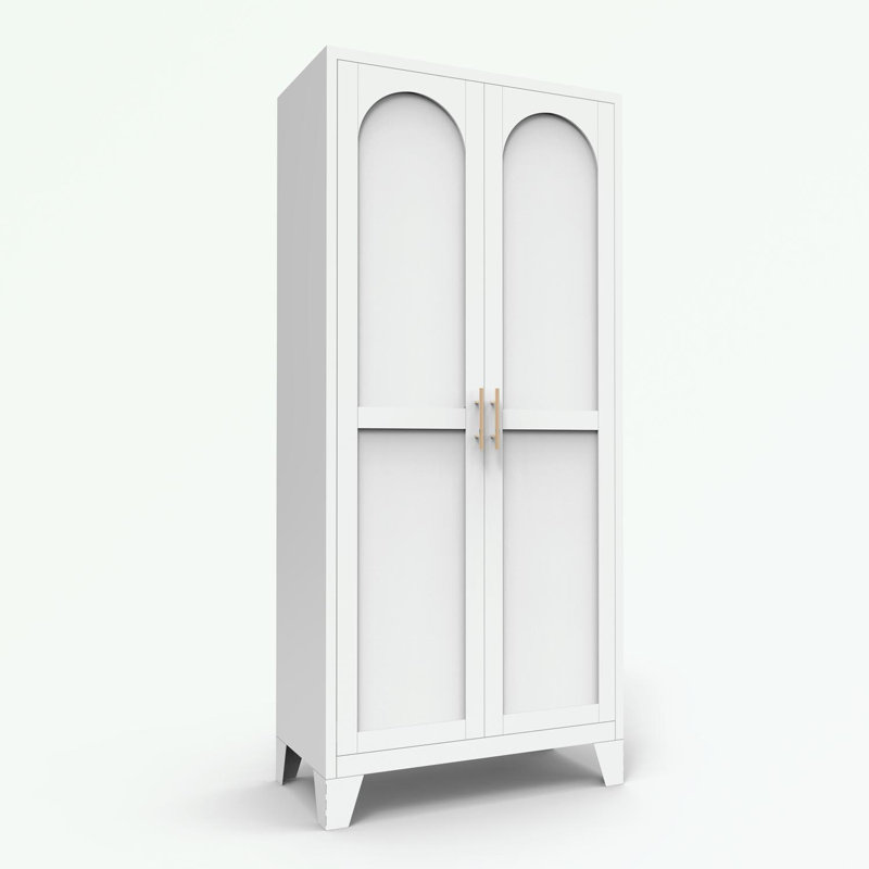 Armoire avec serrure, 2 portes, poignées en métal et tablettes réglables, Blanc