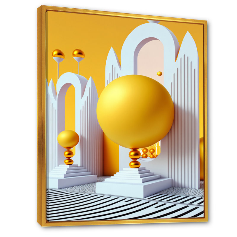 " Golden Spheres Infinity V ", 40" H x 30" W x 1.5" D, Gold Floater Framed Canvas