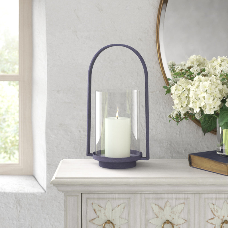 Aged Zinc Finish Tabletop Hurricane Lantern