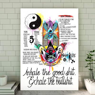 Namaste - Inhale The Good Shit, Exhale The Bullshit Gallery Wrapped Canvas - For Encouragement Motivational Decor, Blue And Red Home Decor -  Trinx, 56AA9572DF114A3E8E5603C7A6360EC0