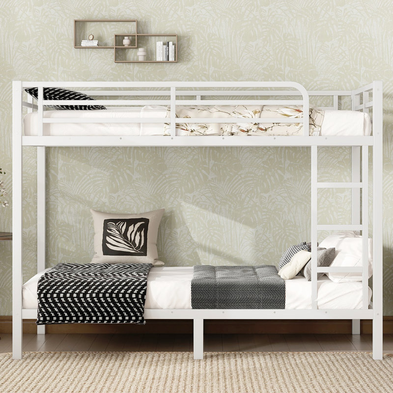 Twin Xl Metal Bunk Bed For Adults - Space, Stable Frame, Noise , With Guardrail And 20 Slats Per Level Construction, Under Storage Utility