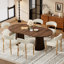 Ensemble de salle à manger extensible en bois avec 4 à 6 chaises rembourrées en tissu bouclé, table ovale ou ronde convertible-1907765060-1907765058-1907765059