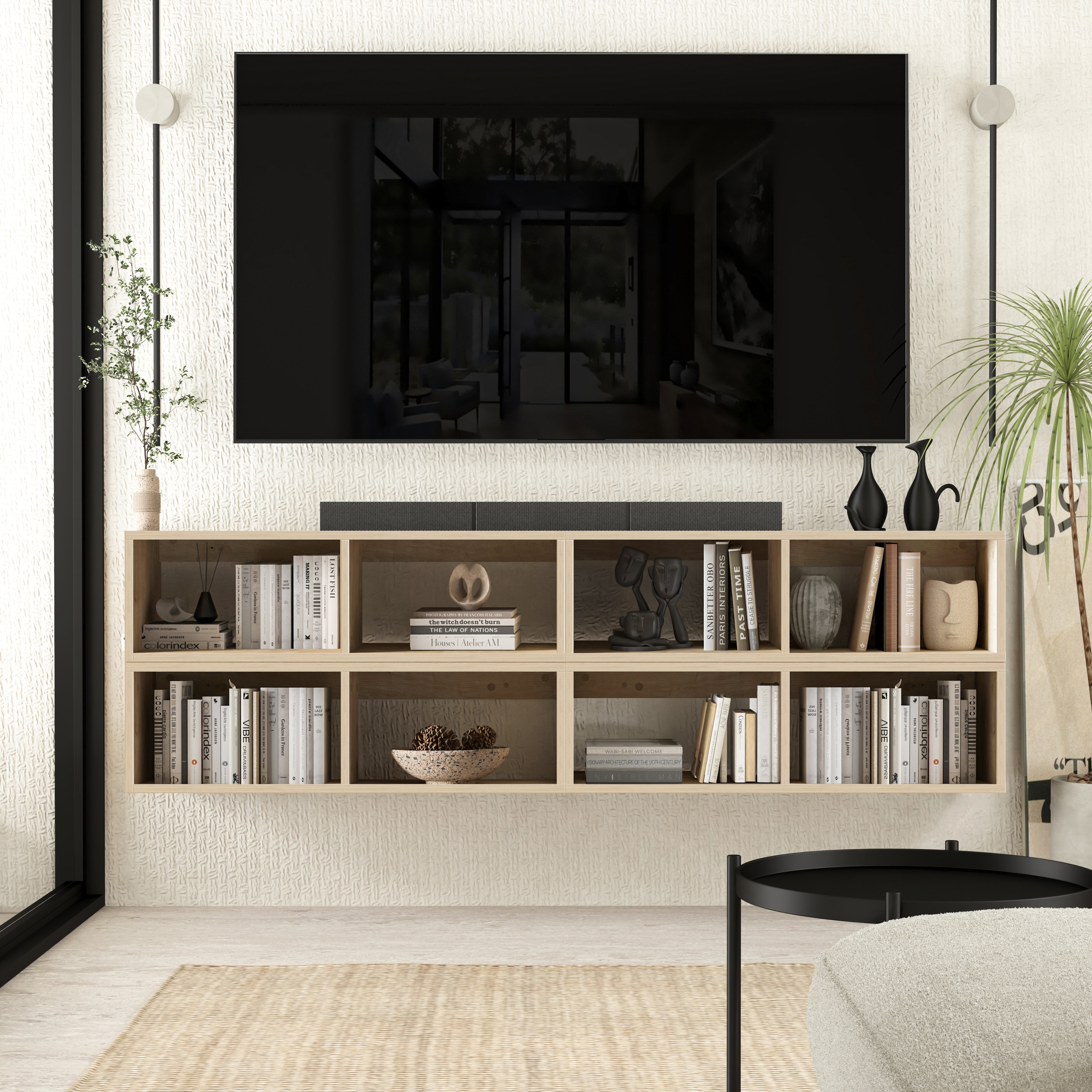 Floating Sreen Ebern Designs Moduler Design Floating Tv Stand And Floating Shelves ...