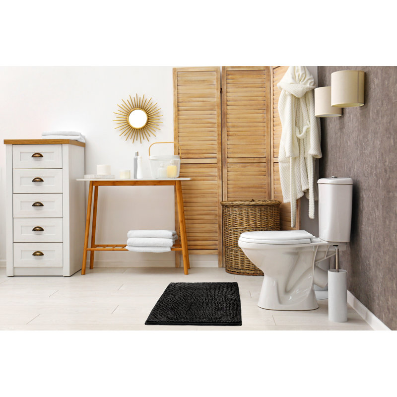 Heloise Non-Slip Bath Rug, 40cm W x 60cm L, Black