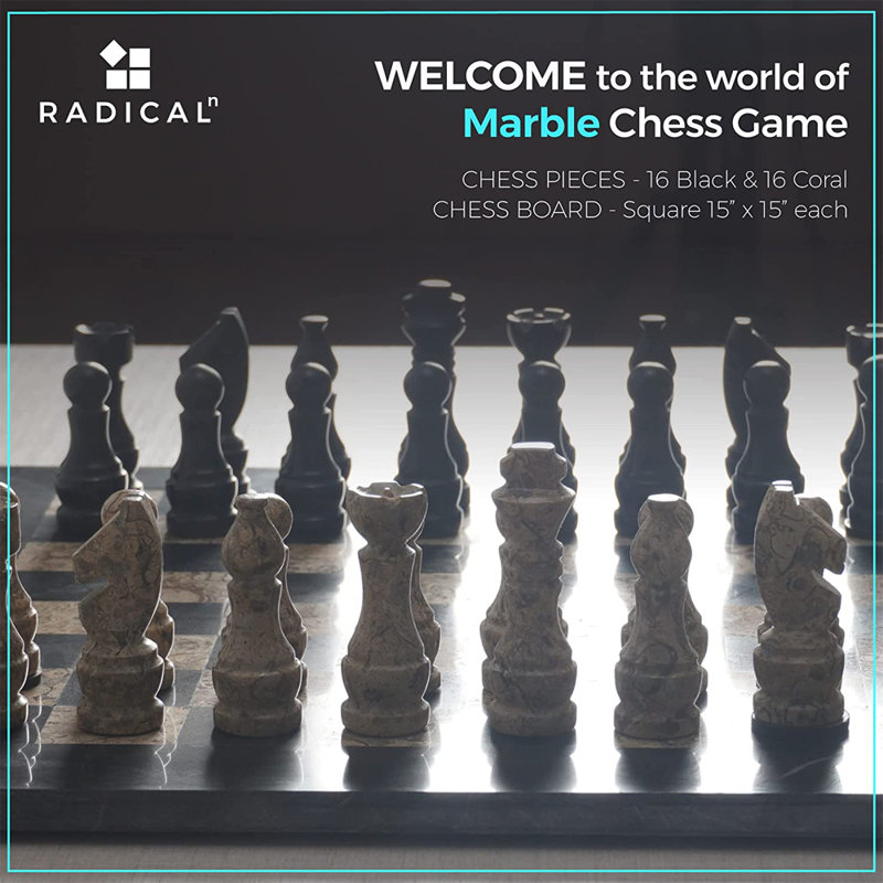 RADICALn Handmade 18'' L Stone Chess Game Set, Black/Coral