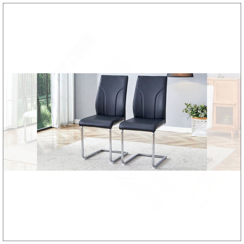 Ensemble de 2 chaises de salle à manger, ensemble de chaises de salle à manger noir, siège à dossier haut en polyuréthane et fauteuil à pieds robustes, convient à la salle à manger, à la cuisine et au salon