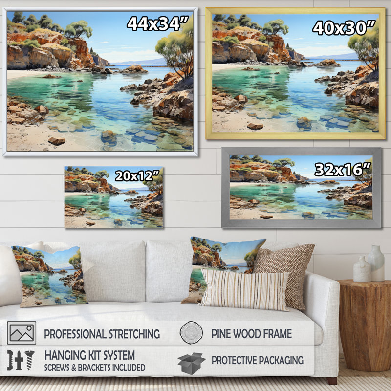 Rocky Beach Seaside Reflections II - Nautical & Beach Wall Decor, H 16 po x l 32 po x P 1 po, Toile tendue
