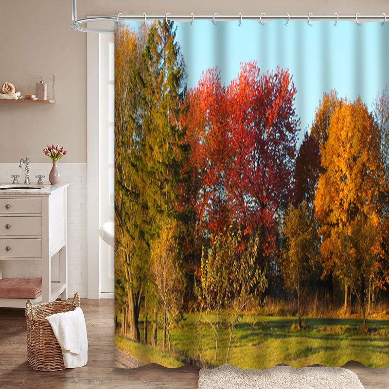 Rideau de douche arbre d'automne avec 12 crochets, L 72 po x l 78 po