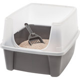 Open-Top Plastic Cat Litter Box with Shield with Scoop