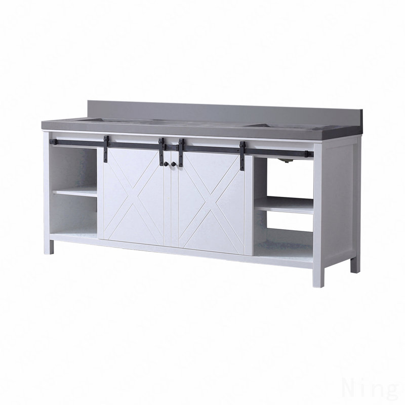 Meuble-lavabo double 80 po x P 22 po comptoir en quartz gris