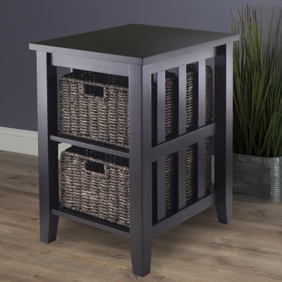  Morris Side Table with 2 Foldable Baskets, Wood