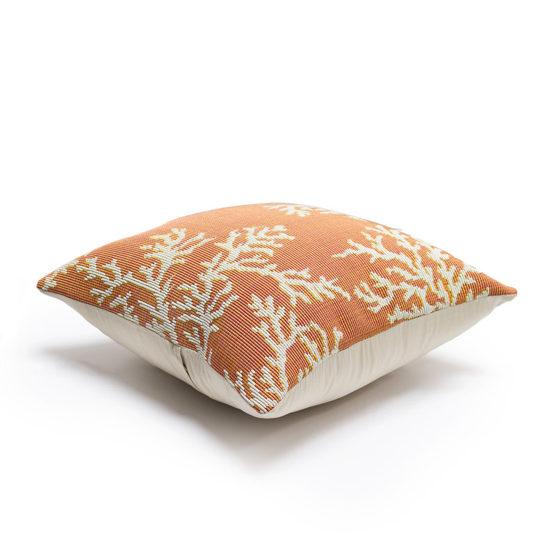 Marina Coral Edge Indoor/Outdoor Square Throw Cushion, Orange/White