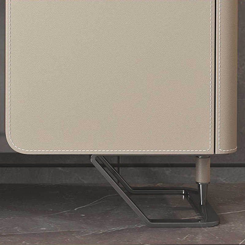 Buffet moderne en cuir avec rangement, Noyer / beige abricot / argent