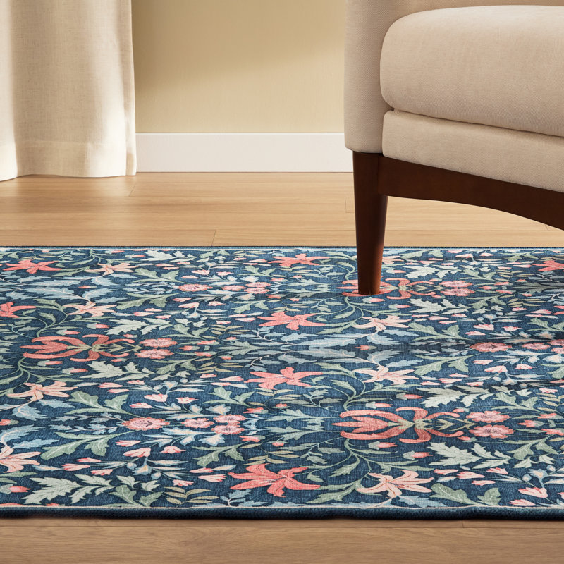 Tapis bleu lavable à la machine avec technologie AirFlo EVERWASH Haven Vintage, bleu, 8 pi x 10 pi, 8 x 10, Bleu