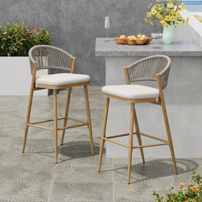 2 sièges d'extérieur modernes, hauteur d'assise 77 cm, structure en aluminium, forme en PE, fini érable, aspect rouille, profondeur 50 cm, largeur 54 cm, coussin d'eau 101,5 cm, rembourrage en mousse 2, style
