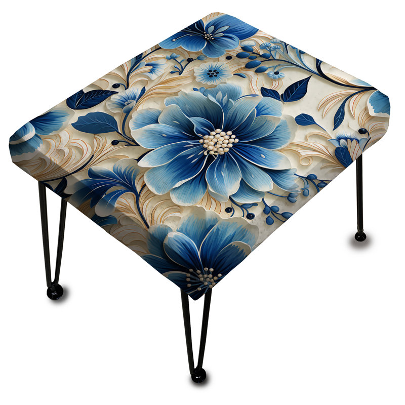 Repose-pieds bleu et blanc avec fleurs blanches Retreat II