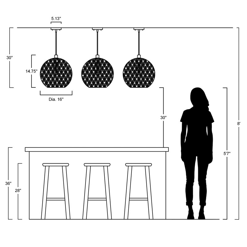 Luminaire suspendu sphère à 1 lumière avec accents en corde Anthoy, H 76,25 po x l 16 po x P 16 po, Blanc