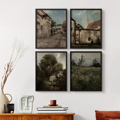 «Vintage Landscape CXCII», reproduction encadrée - ensemble de 4