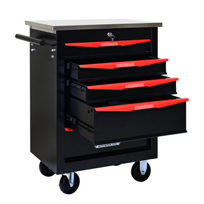 Chariot en métal à 5 outils avec poignée - Facile à déplacer - Noir et rouge - Multifonctionnel sur roulettes - Noir et rouge