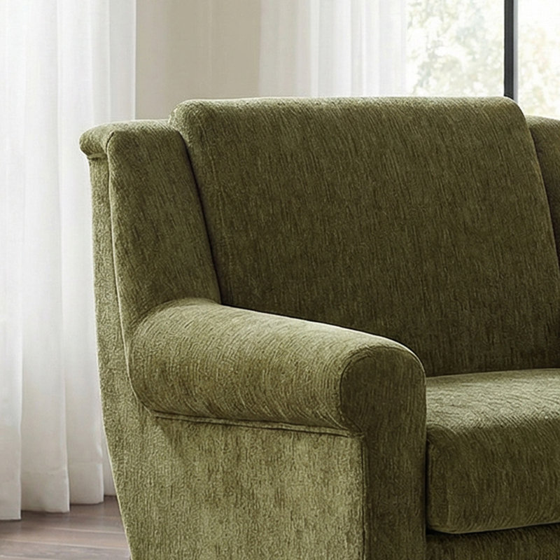 Fauteuil d'appoint rembourré moderne avec pieds en bois massif, Green, Brun