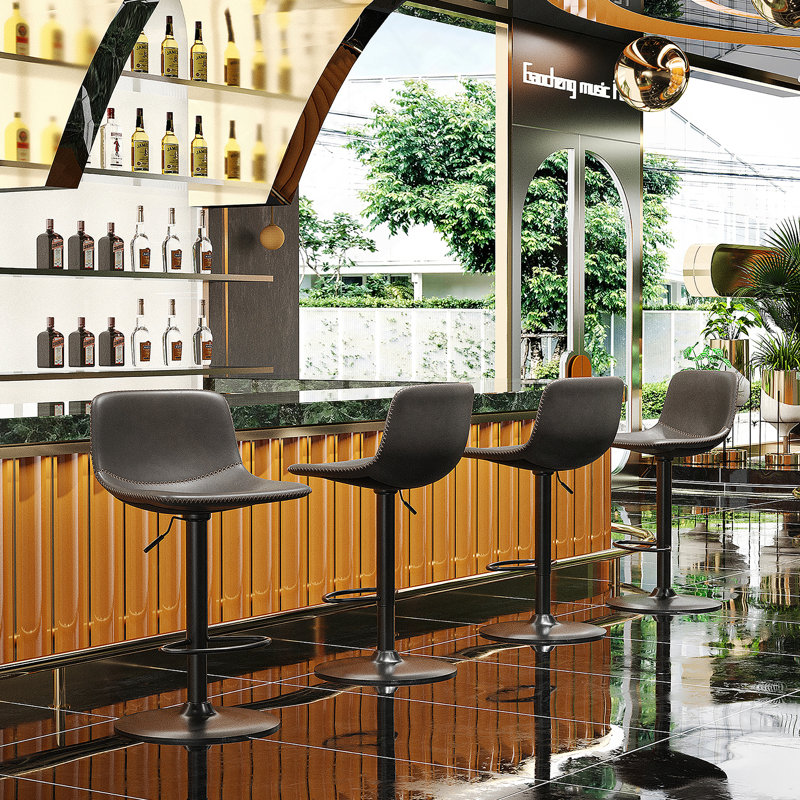 Ensemble de 2 tabourets de bar réglables de style Mid-Century pivotant avec dossier et cuir synthétique pour îlot de cuisine
