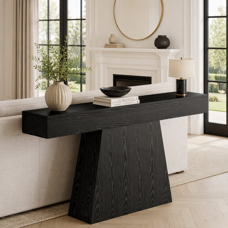 Console 63 po, table d'entrée de style campagnard avec base trapézoïdale