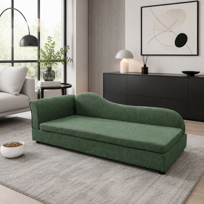 Canapé pour animaux de compagnie avec dossier, accoudoirs et coussin, Vert olive