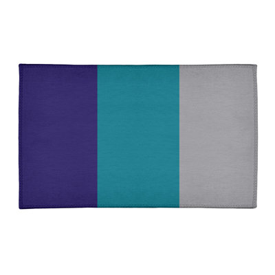 Tapis mauve foncé/bleu/vert/gris rayé
