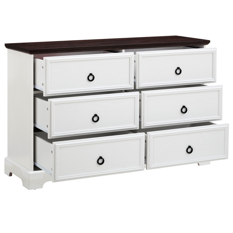 Commode de chambre blanche en bois - 6 tiroirs avec rangement spacieux