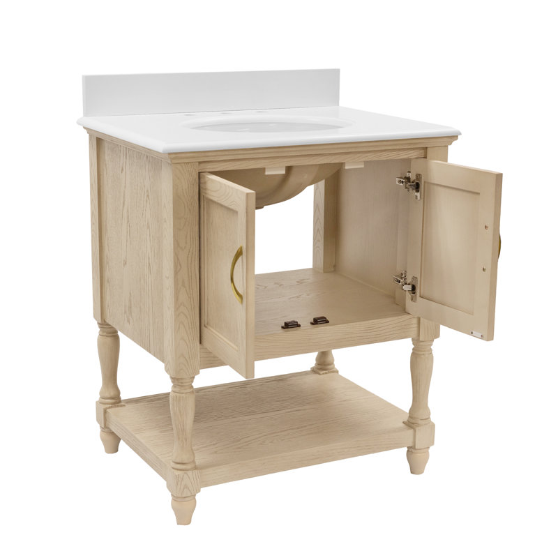 Hampton 30" Single Bathroom Vanity Set, Engineered White, Greige Oak