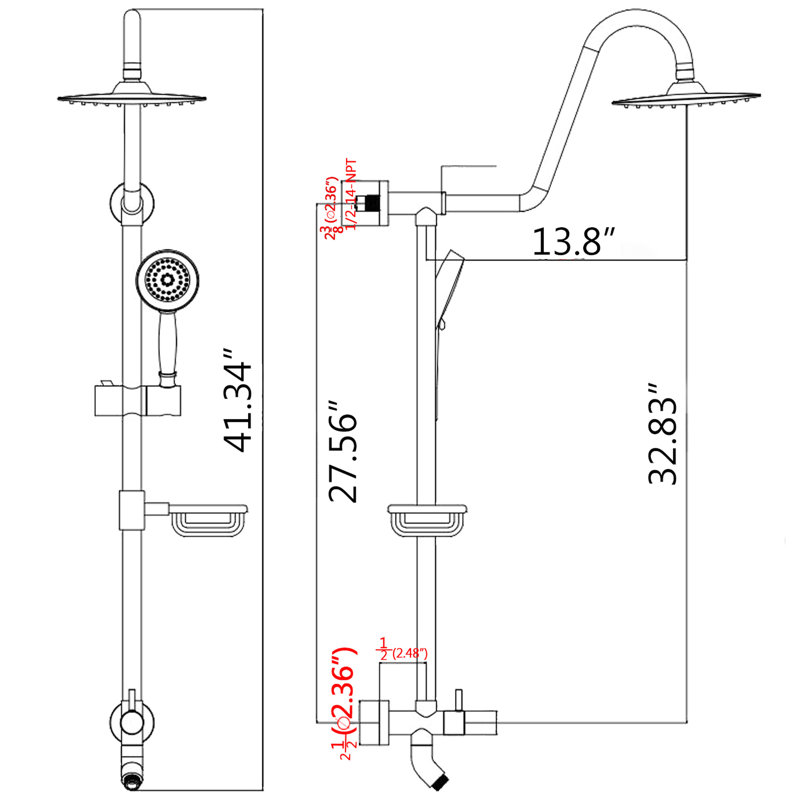 10" Rainfall & Handheld Showerhead Shower System With Matte Black Slide Globule Head And Gathering
