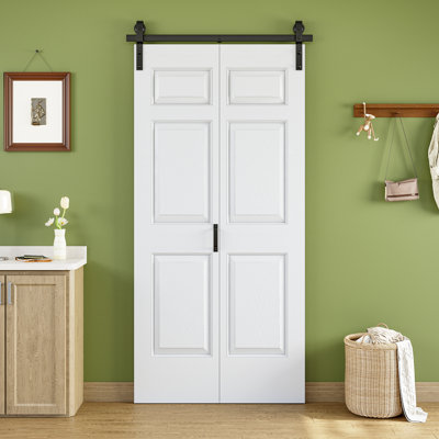 Closet style Bi-Fold Barn Door 6 Paneled Manufactured Wood Pre-Assembled Bifold Barn Door 48" x 84" with Installation Hardware Kit(Ideal for Tiny Closet,Pantry,Laundry,Bathroom)