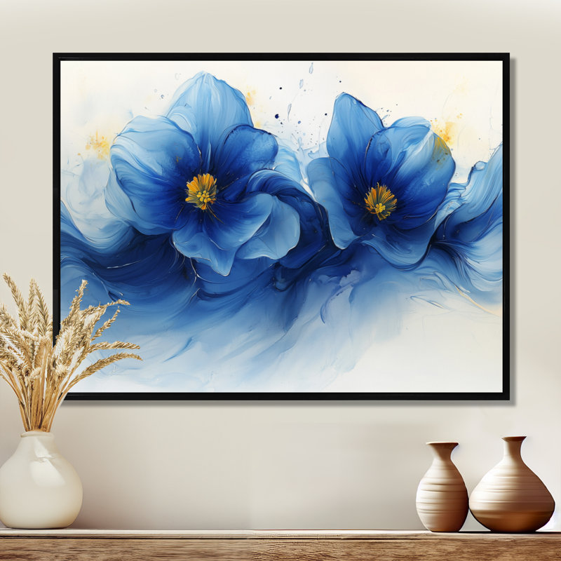 Blanc sur velours bleu jonquilles Bloom I - jonquilles grand art mural, H 24 po x l 32 po, Impression encadrée flottante
