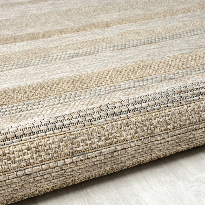 Hayaan Tan/Brown Striped Transitional Indoor/Outdoor Area Rug, Rectangle 7'10" x 9'6"
