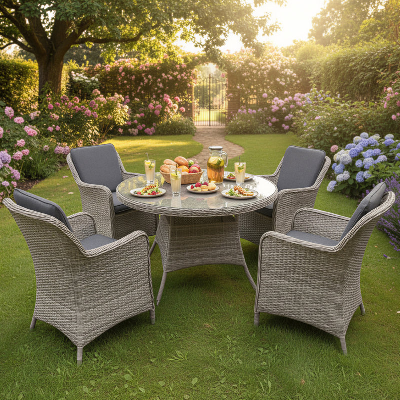 Patio Dining Set with, Dark Grey, 73.5cm H x 120cm W x 120cm D, 4