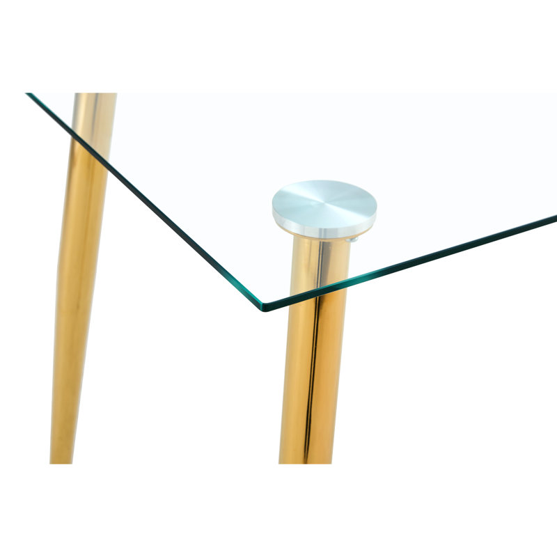 Table moderne à pieds dorés avec un plateau en verre transparent pour les pieds en métal, Doré
