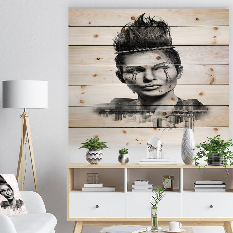 « double exposition femme avec des cheveux », impression, H 30 po x l 40 po x P 1,5 po, Bois