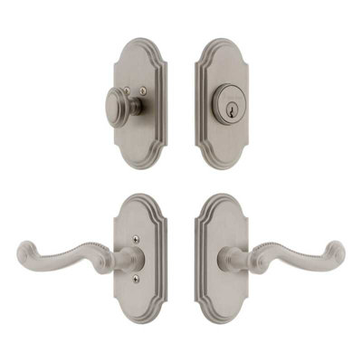 Ensemble de petites plaques d'entrée Grandeur Arc avec levier Newport en nickel satiné