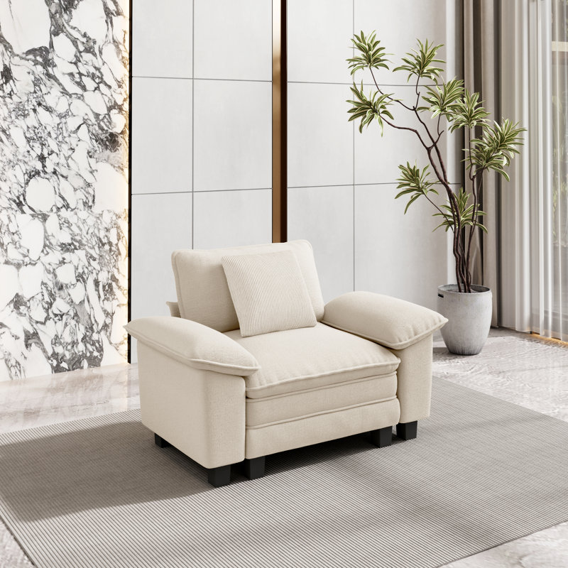 Deep Seat Sofa Chair With Throw Pillow, Ivory Chenille