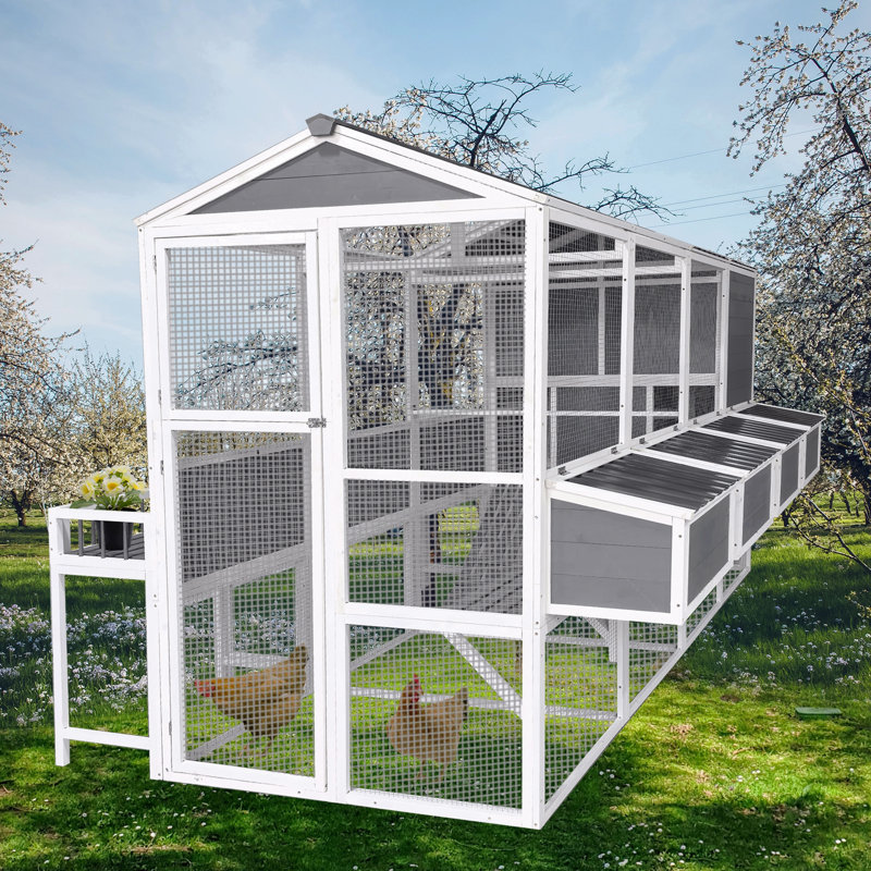 Poulailler avec poulailler, poulaillers pour 10 poulets à l'extérieur avec nichoirs, poulailler en bois avec plateaux coulissants, cage de jardin (95 po x 80 po x 83 po)