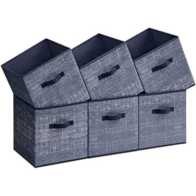 Cubes de rangement, bacs en tissu non tissé de 11,8 pouces avec poignées doubles, ensemble de 6, organisateurs de placard pour tablettes, pliables, pour vêtements, bleu brumeux
