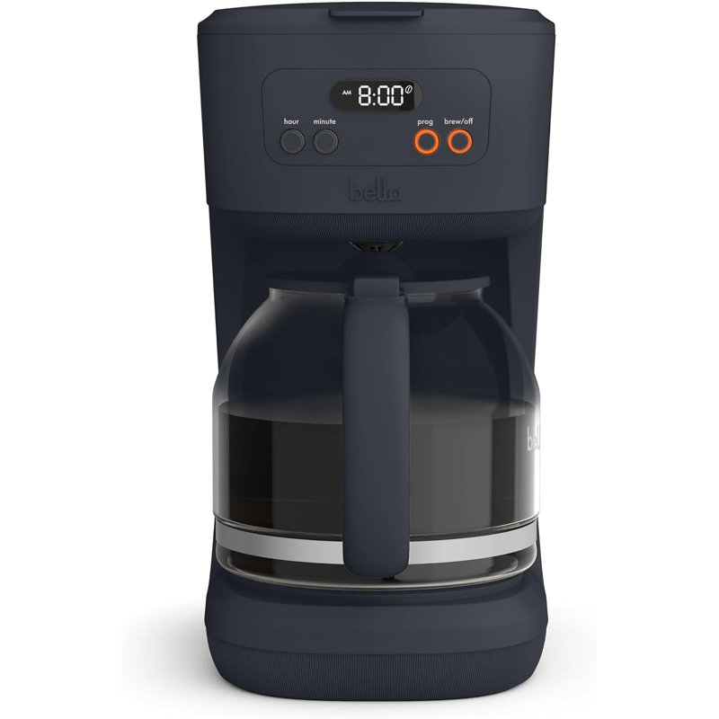 Bella 12-Cup Programmable Coffee Maker with No-Drip Glass Carafe, Slate, Slate
