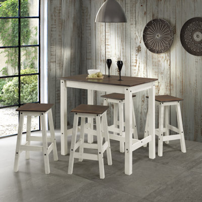 Poppy-Jo 4 - Person Pine Solid Wood Top Four Leg Dining Set