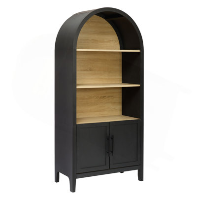 Bibliothèque arquée de 66,70 pouces de hauteur avec rangement, armoire de style Mid-Century moderne à 3 niveaux avec porte, bibliothèque arquée avec tablette de rangement ouverte pour le salon de la salle à manger de bureau