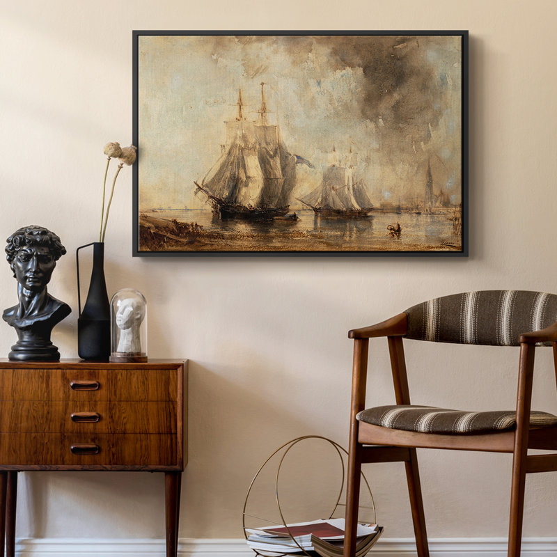«Vintage Nautical Print-Cxxxviii» sur, Toile avec cadre flottant noir, H 27 po x l 41 po
