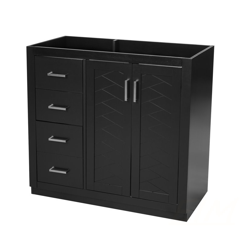 Ensemble de meuble-lavabo à cadre en bois massif 36 po avec 3 tiroirs et portes à fermeture douce, solution de rangement durable et élégante, meubles-lavabos (sans lavabo)