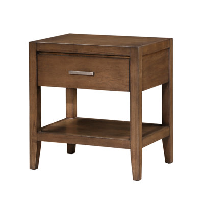 Evi Nightstand, 1 Drawer W Lower Open Shelf, Brushed Rich Brown Wood