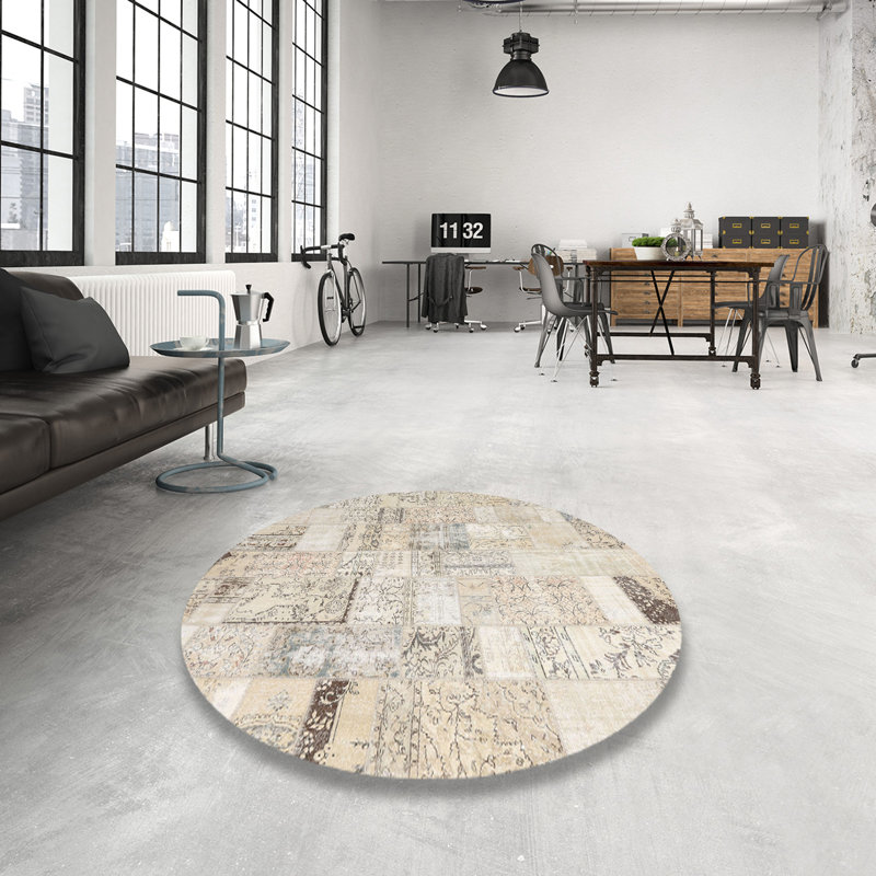 Tapis beige contemporain, Rond 3 pi