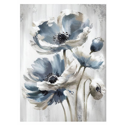 Floral, fleurs bleues et argentées, reproduction d'art classique sans cadre